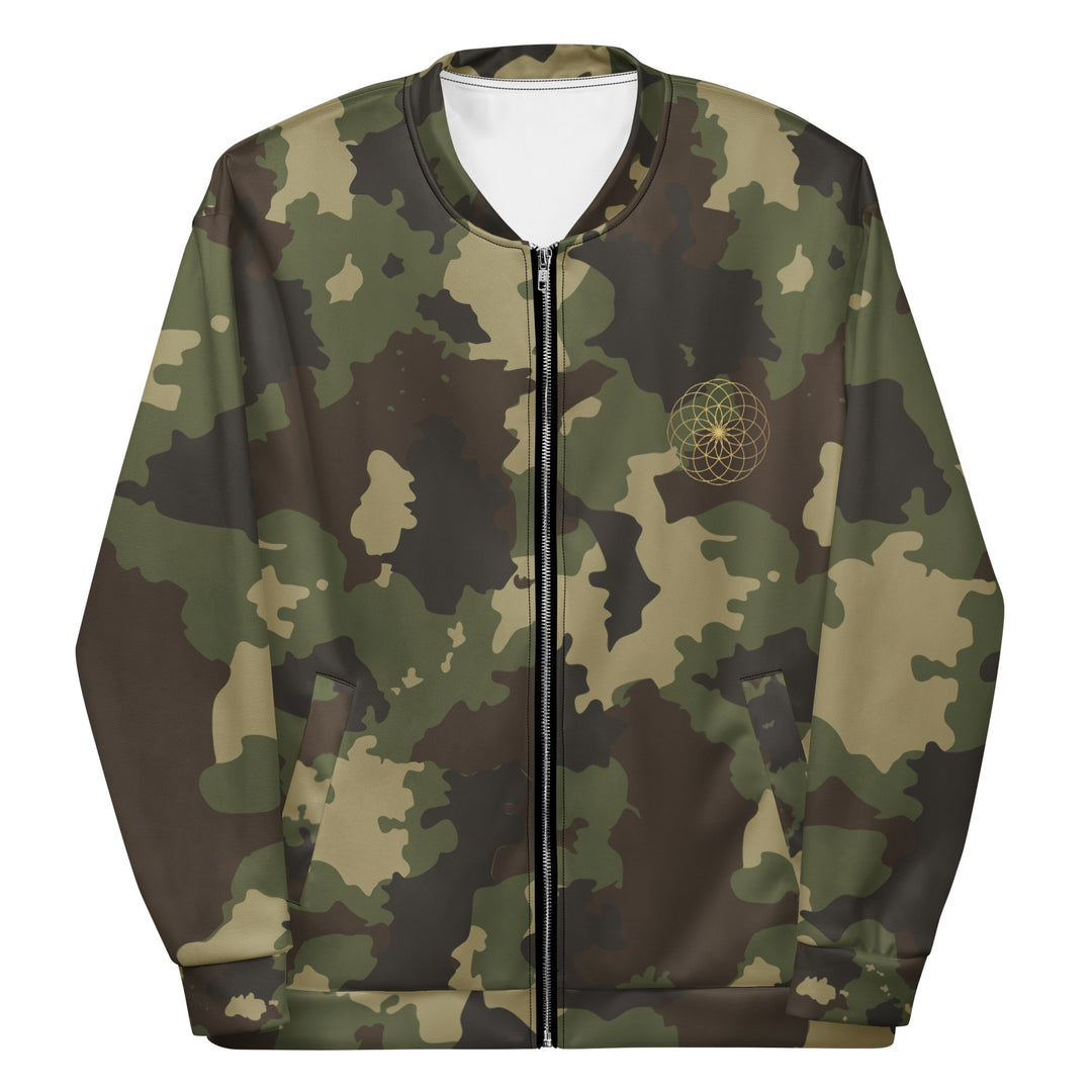 Eternal Lotus Base-12 Bomber Jacket – front view with silver zipper